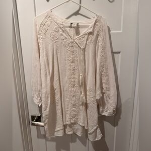 Rachel Zoe Ivory Embroidered Boho Tunic Top